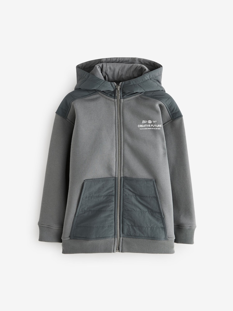 Charcoal Grey Mixed Fabric Jersey Zip Through Hoodie (3-16yrs) - Image 1 of 3