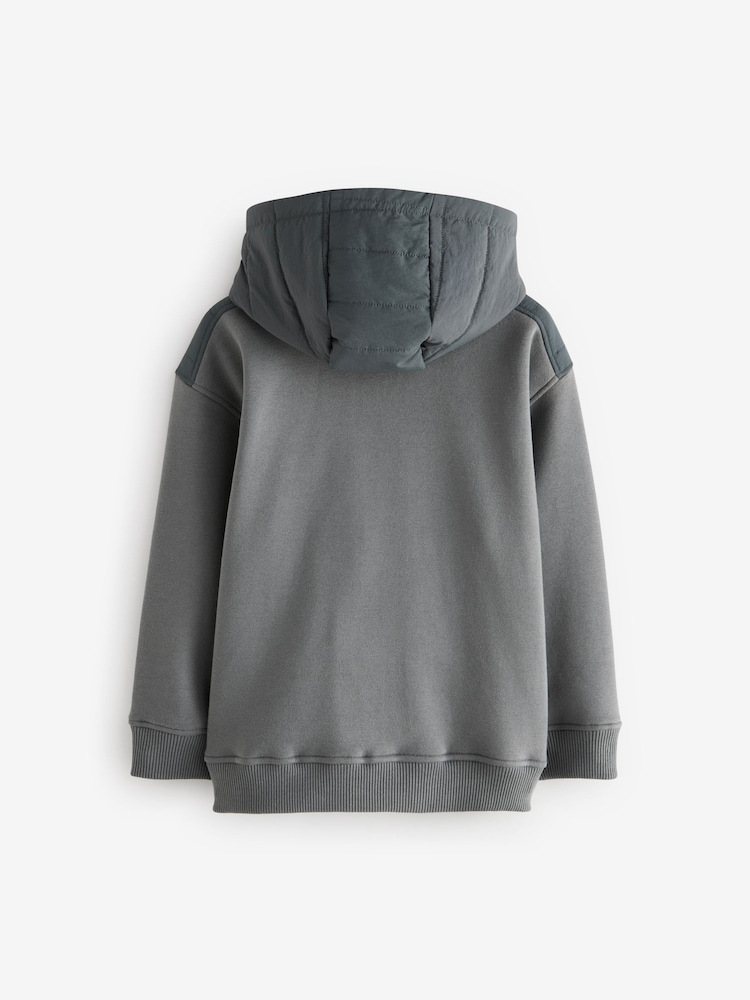 Charcoal Grey Mixed Fabric Jersey Zip Through Hoodie (3-16yrs) - Image 2 of 3