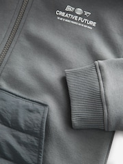 Charcoal Grey Mixed Fabric Jersey Zip Through Hoodie (3-16yrs) - Image 3 of 3