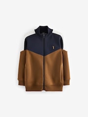 Tan/Navy Colourblock Zip Through Sweat Top (3-16yrs) - Image 1 of 3