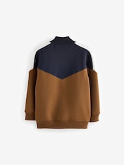 Tan/Navy Colourblock Zip Through Sweat Top (3-16yrs) - Image 2 of 3