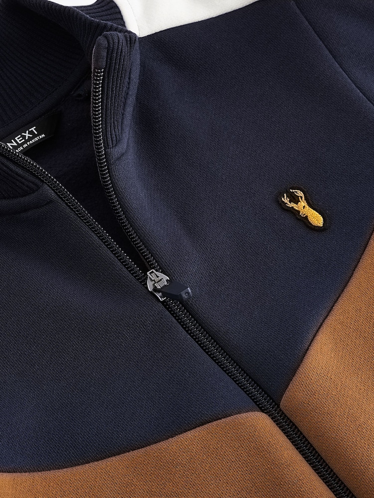 Tan/Navy Colourblock Zip Through Sweat Top (3-16yrs) - Image 3 of 3