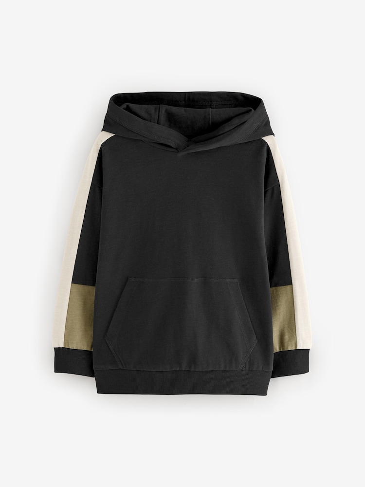 Black Midweight Colourblock 100% Cotton Hoodie (3-16yrs) - Image 1 of 3
