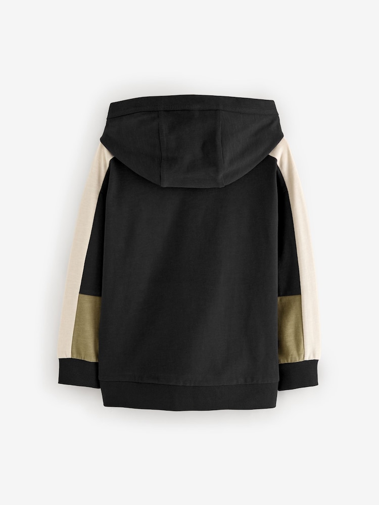 Black Midweight Colourblock 100% Cotton Hoodie (3-16yrs) - Image 2 of 3