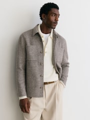 Reiss Brown Gano Check Wool-Blend Check Twin-Pocket Overshirt - Image 1 of 6