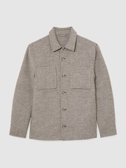 Reiss Brown Gano Check Wool-Blend Check Twin-Pocket Overshirt - Image 2 of 6