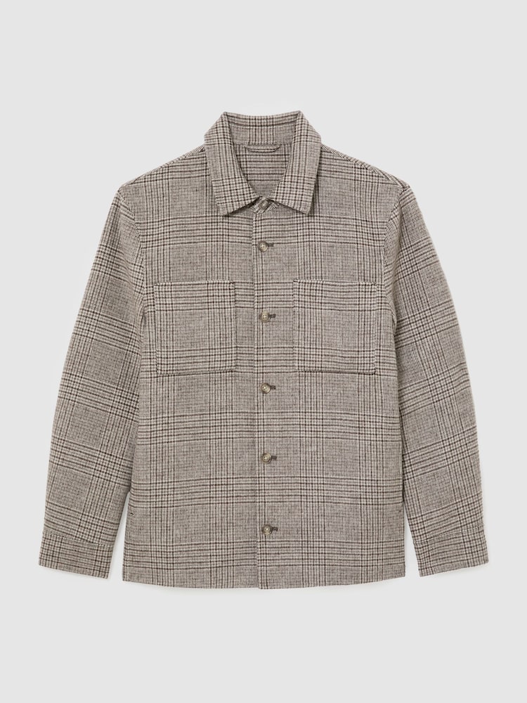 Reiss Brown Gano Check Wool-Blend Check Twin-Pocket Overshirt - Image 2 of 6 Reiss Brown Gano Check Wool-Blend Check Twin-Pocket Overshirt - Image 2 of 6