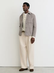 Reiss Brown Gano Check Wool-Blend Check Twin-Pocket Overshirt - Image 3 of 6