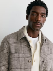 Reiss Brown Gano Check Wool-Blend Check Twin-Pocket Overshirt - Image 4 of 6