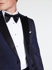 MOSS Blue Tailored Fit Navy Jaquard Tuxedo Jacket - Image 4 of 4