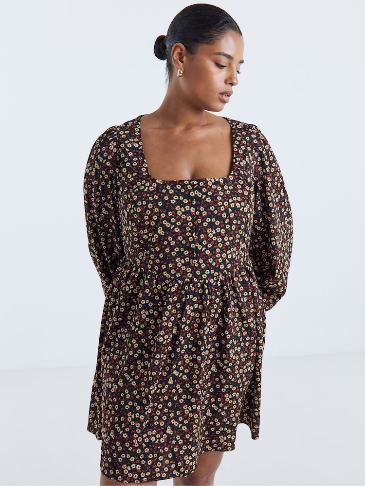Simply Be Brown Historic Detail Skater Dress - Image 1 of 4 Simply Be Brown Historic Detail Skater Dress - Image 1 of 4