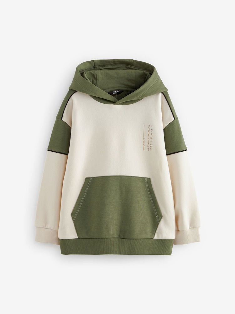 Khaki/Cream Midweight Colourblock Hoodie (3-16yrs) - Image 1 of 5
