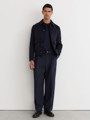 Reiss Navy Atwell Relaxed-Fit Belted Trousers - Image 1 of 8