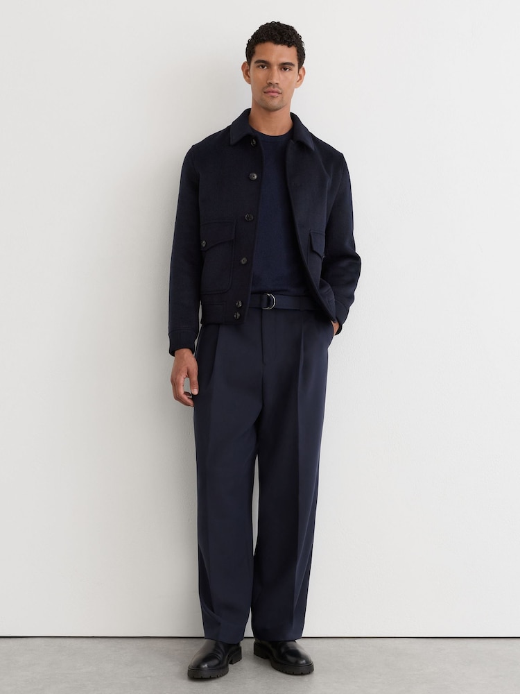 Reiss Navy Atwell Relaxed-Fit Belted Trousers - Image 1 of 8