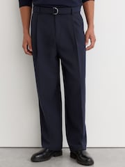 Reiss Navy Atwell Relaxed-Fit Belted Trousers - Image 4 of 8