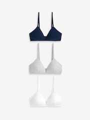 Navy Blue/Grey Marl/White First Bras 3 Pack - Image 3 of 11