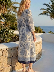 Roman Blue Border Print V-Neck Midi Dress - Image 2 of 3
