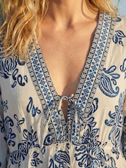 Roman Blue Border Print V-Neck Midi Dress - Image 5 of 5