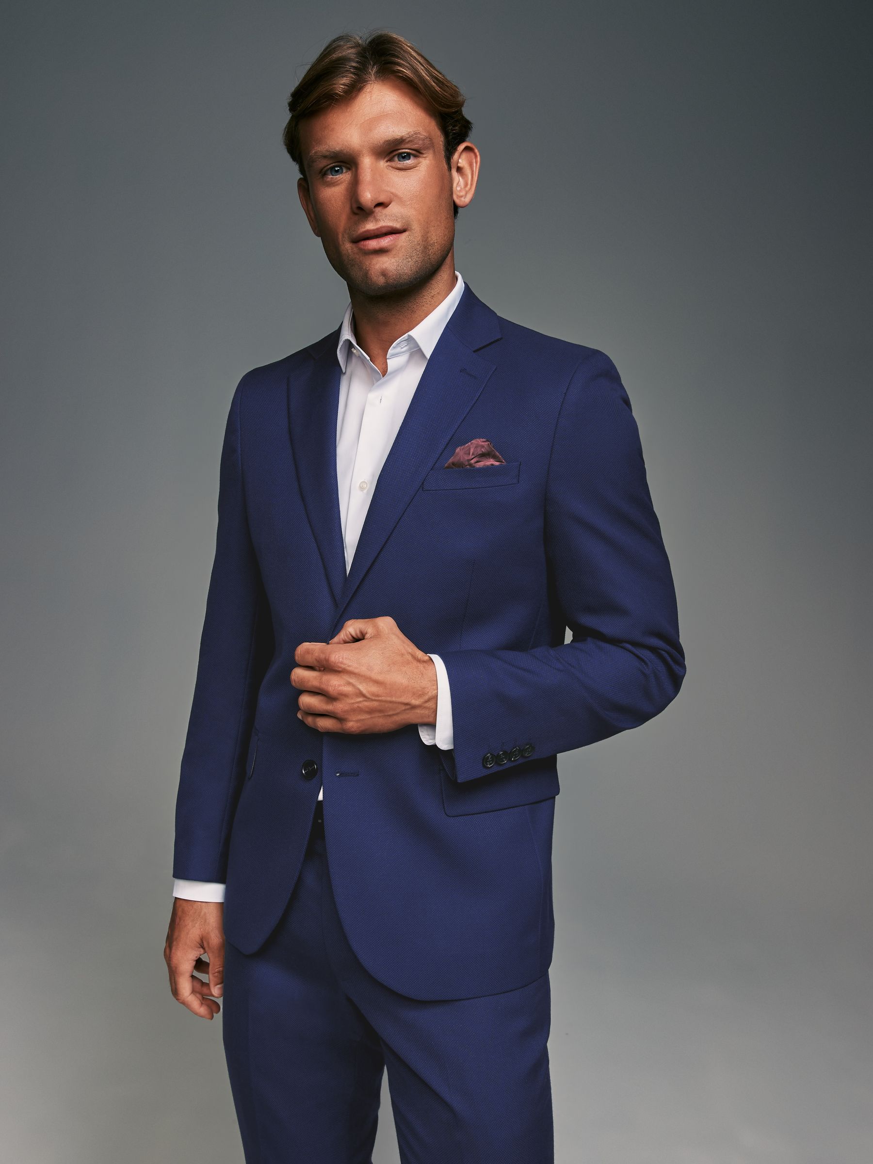 Bright Blue Tailored Fit Textured Suit Jacket