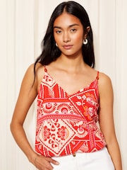Friends Like These Pink Red Tile Print Strappy Cami Bead Detail Vest Top - Image 2 of 4