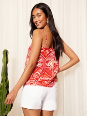 Friends Like These Pink Red Tile Print Strappy Cami Bead Detail Vest Top - Image 4 of 4