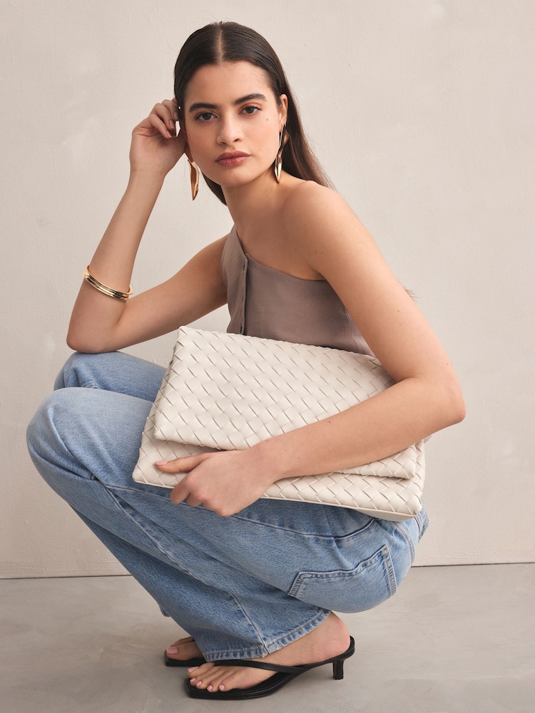 White Weave Clutch Bag - Image 1 of 9