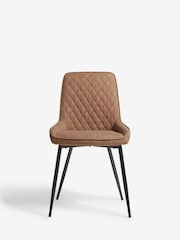 Set of 2 Arona Faux Leather Caramel Brown Hamilton Black Leg Quilted Dining Chairs - Image 2 of 7