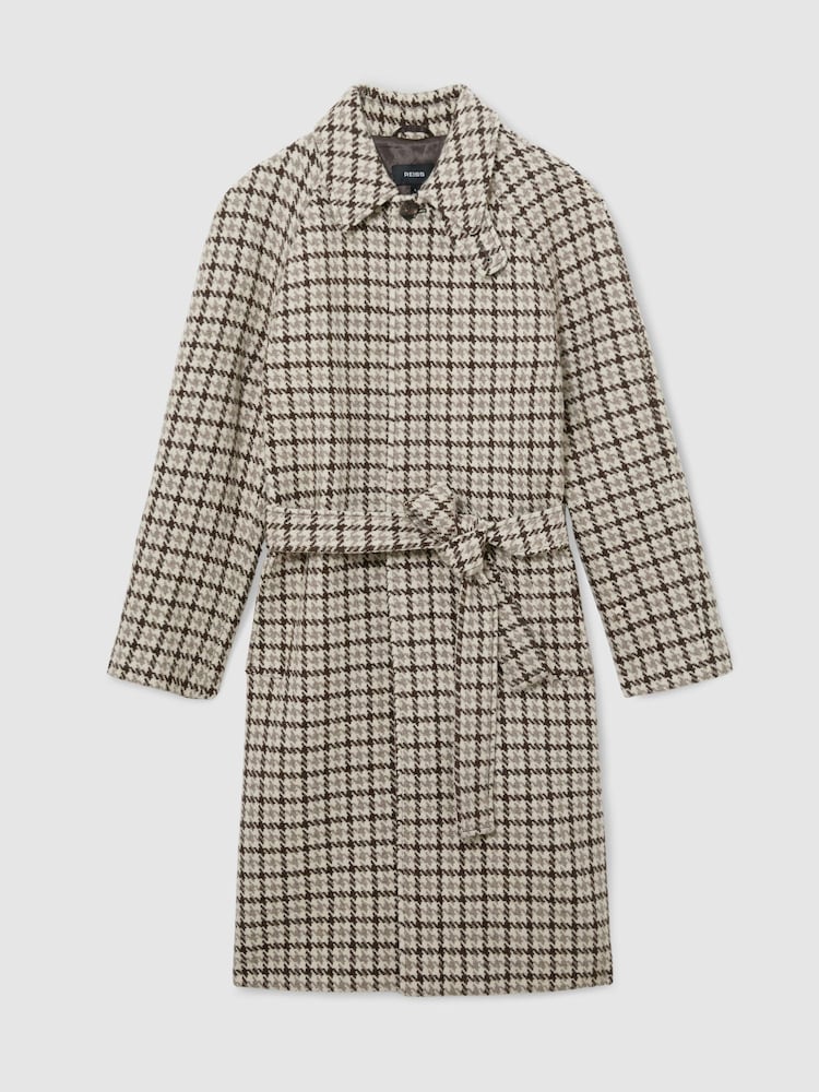 Palton din lână cu carouri houndstooth și curea Reiss Christem - Imaginea 2 din 9