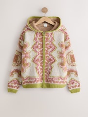 Pink Bandana Print Knitted Zip Through Cardigan - Image 1 of 3