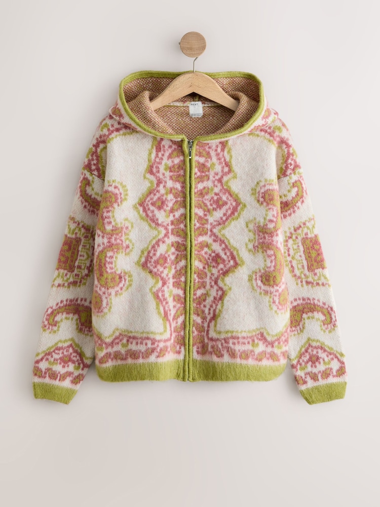 Pink Bandana Print Knitted Zip Through Cardigan - Image 1 of 3 Pink Bandana Print Knitted Zip Through Cardigan - Image 1 of 3