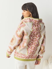 Pink Bandana Print Knitted Zip Through Cardigan - Image 4 of 8