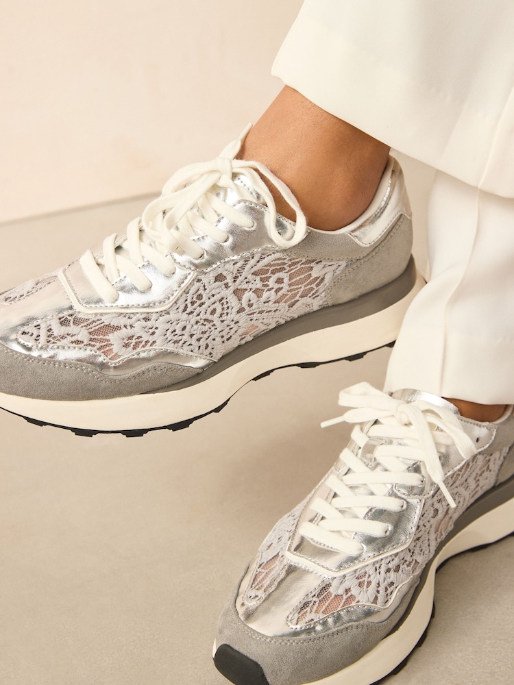 Серебряный - Print Forever Comfort® Chunky Sole Lace-Up Trainers - Image 3 of 3