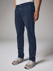 Navy Slim Fit Belted Soft Touch Textured Trousers - Image 1 of 5