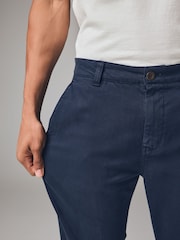 Navy Slim Fit Belted Soft Touch Textured Trousers - Image 3 of 5