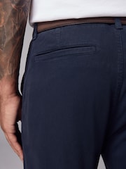 Navy Slim Fit Belted Soft Touch Textured Trousers - Image 4 of 5