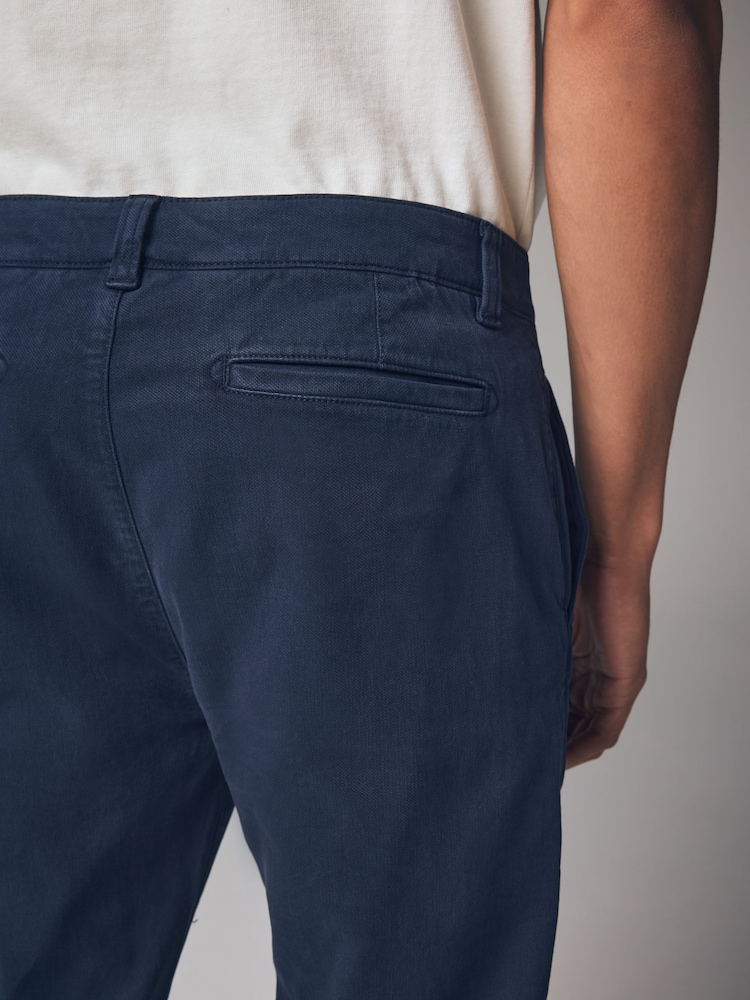 Navy Slim Fit Belted Soft Touch Textured Trousers - Image 5 of 5