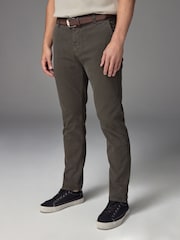 Khaki Green Slim Fit Belted Soft Touch Textured Trousers - Image 1 of 12