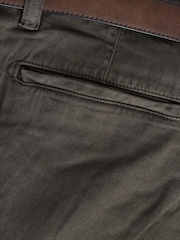 Khaki Green Slim Fit Belted Soft Touch Textured Trousers - Image 10 of 12