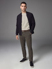Khaki Green Slim Fit Belted Soft Touch Textured Trousers - Image 2 of 12