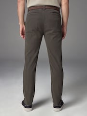 Khaki Green Slim Fit Belted Soft Touch Textured Trousers - Image 3 of 12
