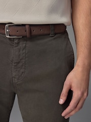 Khaki Green Slim Fit Belted Soft Touch Textured Trousers - Image 5 of 12