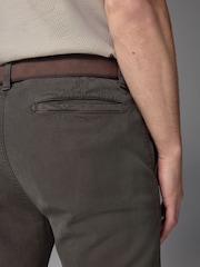 Khaki Green Slim Fit Belted Soft Touch Textured Trousers - Image 6 of 12