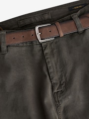 Khaki Green Slim Fit Belted Soft Touch Textured Trousers - Image 9 of 12