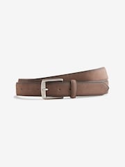Tan Brown Slim Fit Belted Soft Touch Textured Trousers - Image 11 of 11