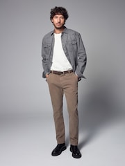 Tan Brown Slim Fit Belted Soft Touch Textured Trousers - Image 2 of 11