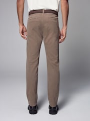 Tan Brown Slim Fit Belted Soft Touch Textured Trousers - Image 3 of 11