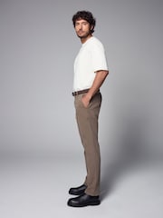 Tan Brown Slim Fit Belted Soft Touch Textured Trousers - Image 4 of 11
