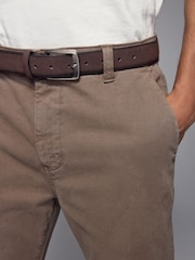Tan Brown Slim Fit Belted Soft Touch Textured Trousers - Image 5 of 11