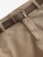Tan Brown Slim Fit Belted Soft Touch Textured Trousers - Image 8 of 11
