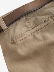 Tan Brown Slim Fit Belted Soft Touch Textured Trousers - Image 9 of 11